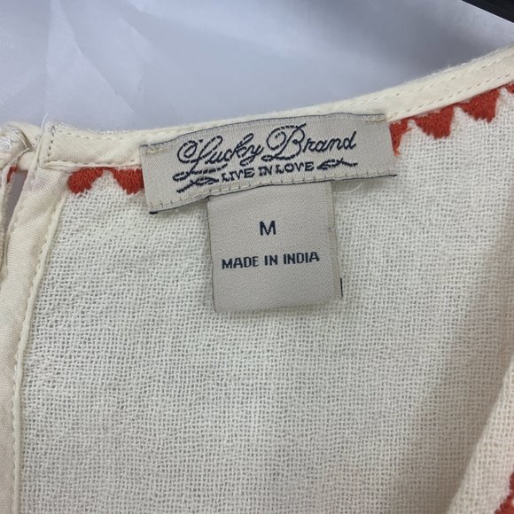 Lucky Brand Size M Orange/Cream Embroidered Tank Top - Picture 3 of 4